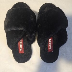 Sorel Mail Run Slippers Size 9 Black Plush